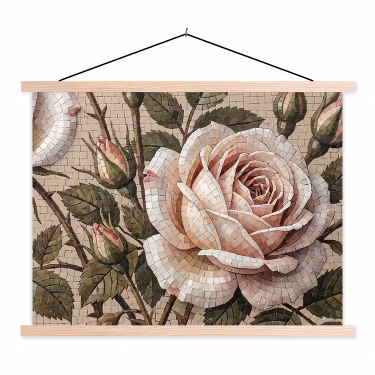 Schoolplaat - Roos - Mozaïek - Bloemen - Klassiek - Beige — 1