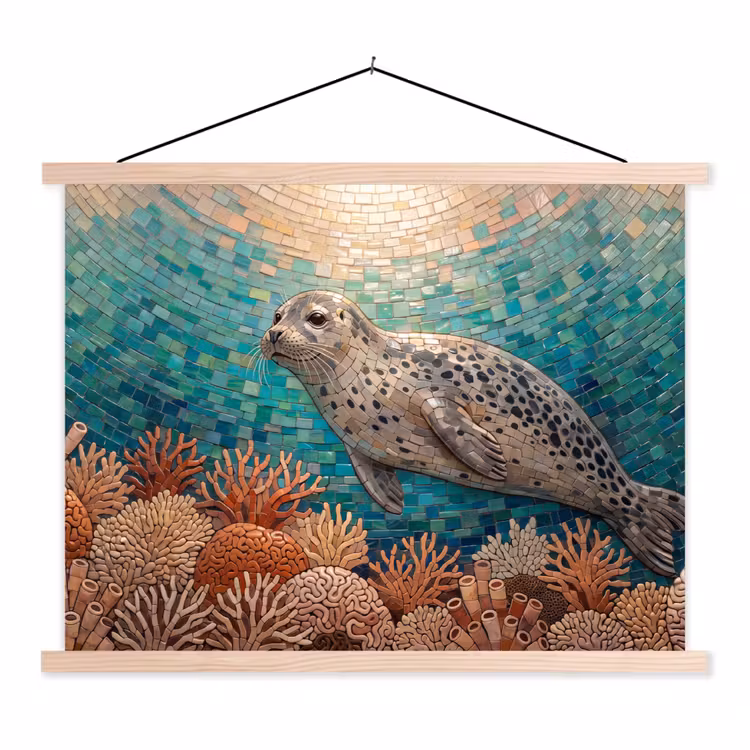 Schoolplaat - Zeehond - Mozaïek - Onderwater - Dieren - Blauw — 1