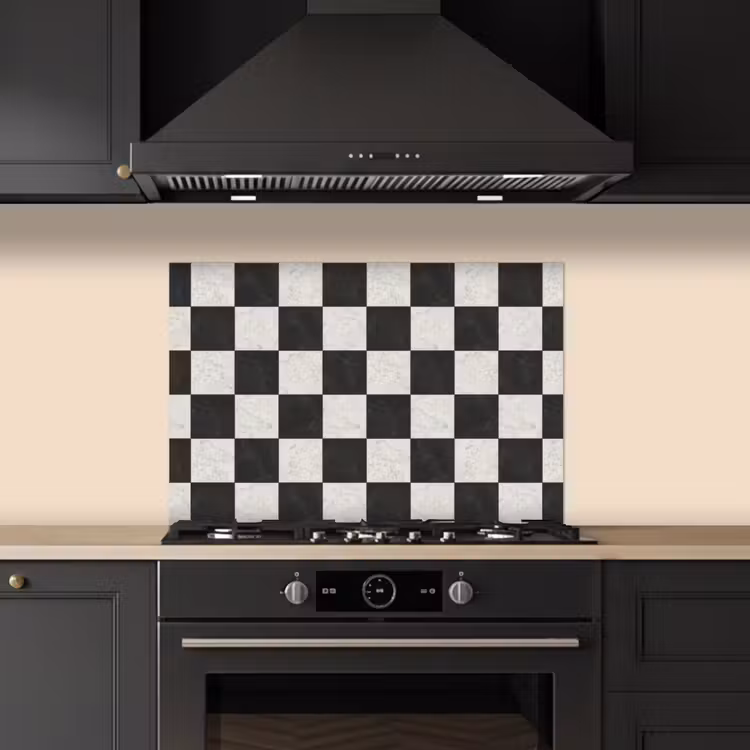 Spatscherm keuken - Dambord - Marmer - Zwart - Wit — 2