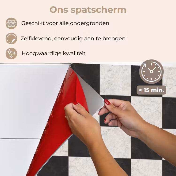 Spatscherm keuken - Dambord - Marmer - Zwart - Wit — 4