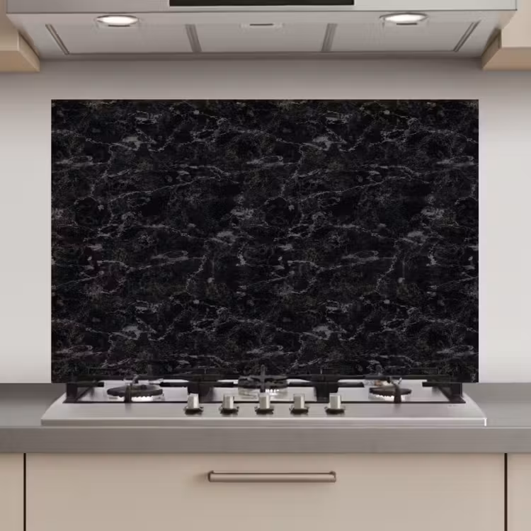 Spatscherm keuken - Marmer - Aders - Zwart — 1