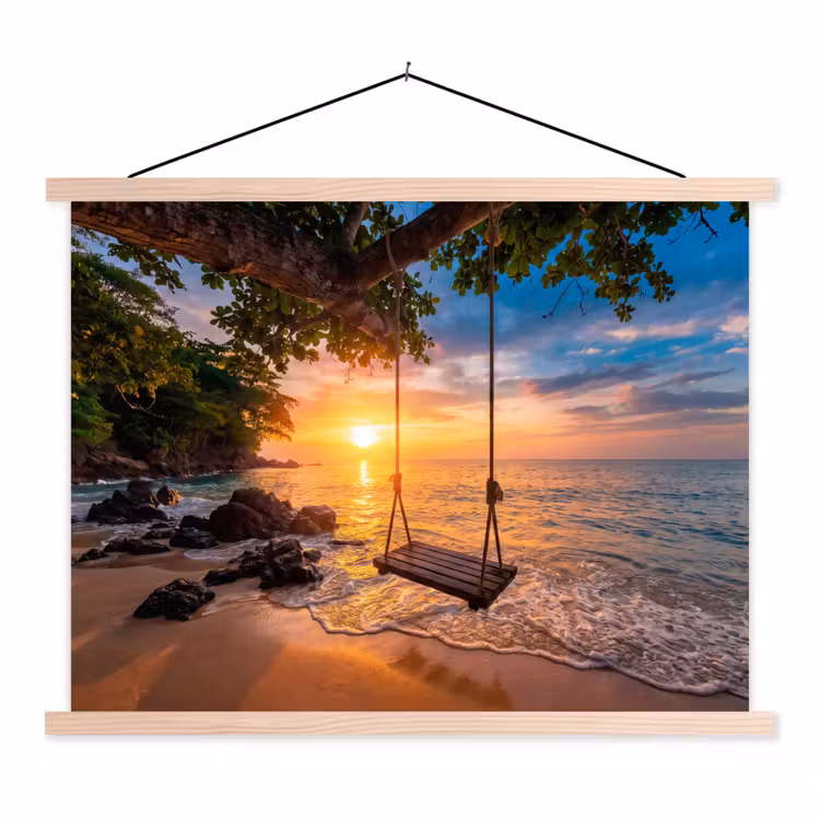 Schoolplaat - Schommel - Strand - Zonsondergang - Natuur - Oranje — 1