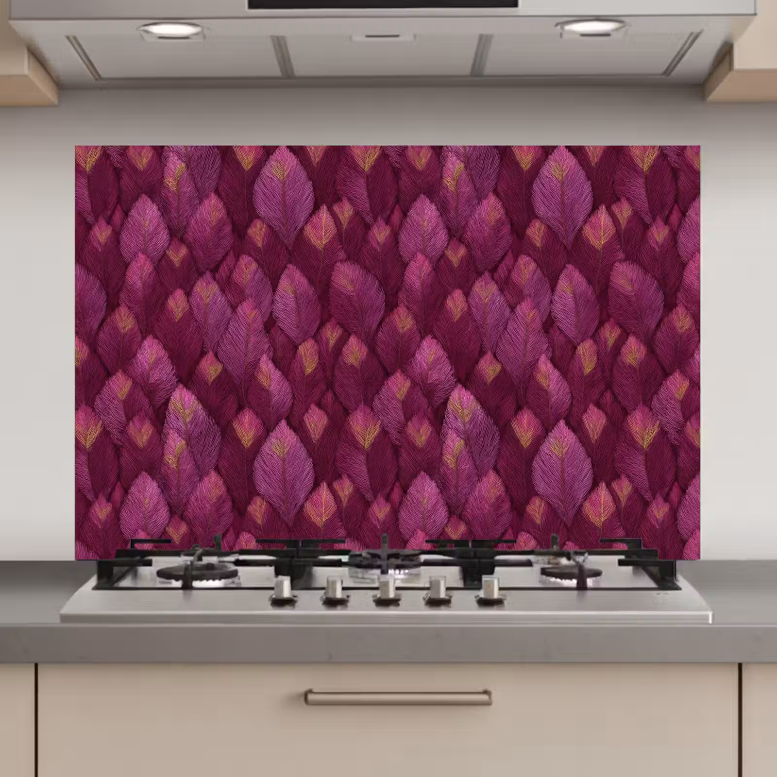 Spatscherm keuken - Bladeren - Patroon - Burgundy — 1