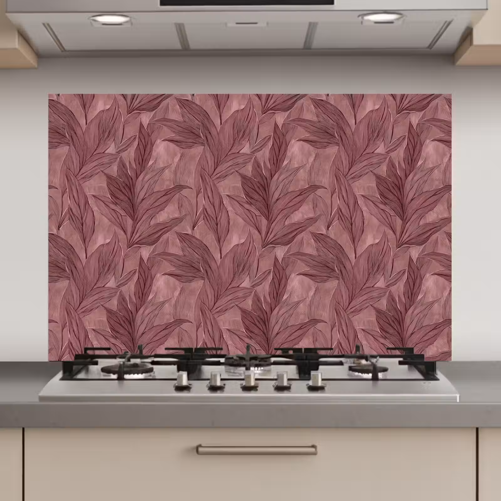 Spatscherm keuken - Bladeren - Patroon - Paars — 1