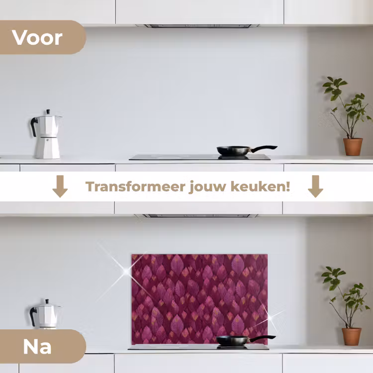Spatscherm keuken - Bladeren - Patroon - Burgundy — 3