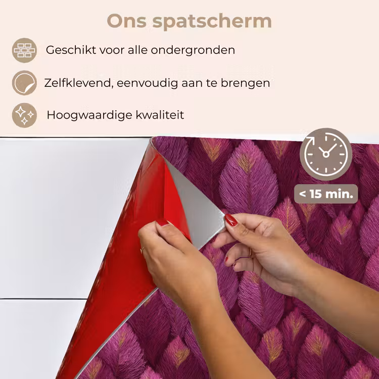 Spatscherm keuken - Bladeren - Patroon - Burgundy — 4