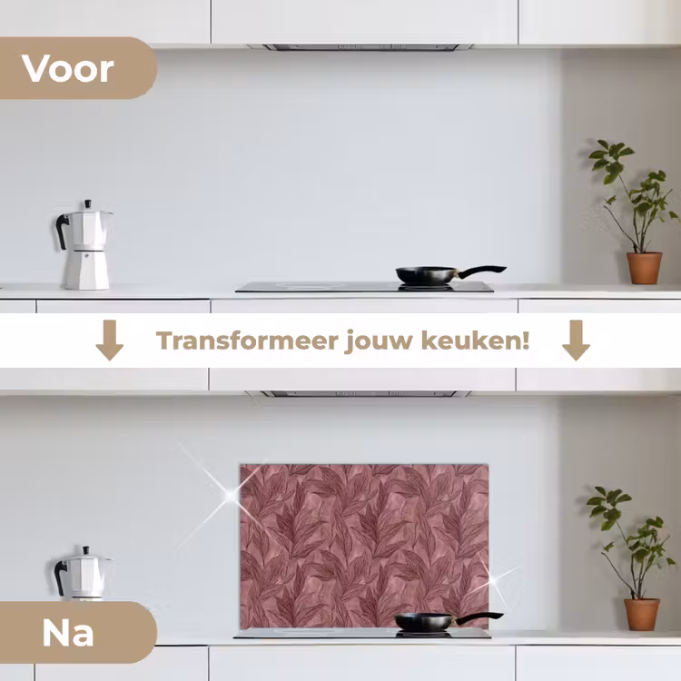 Spatscherm keuken - Bladeren - Patroon - Paars — 3