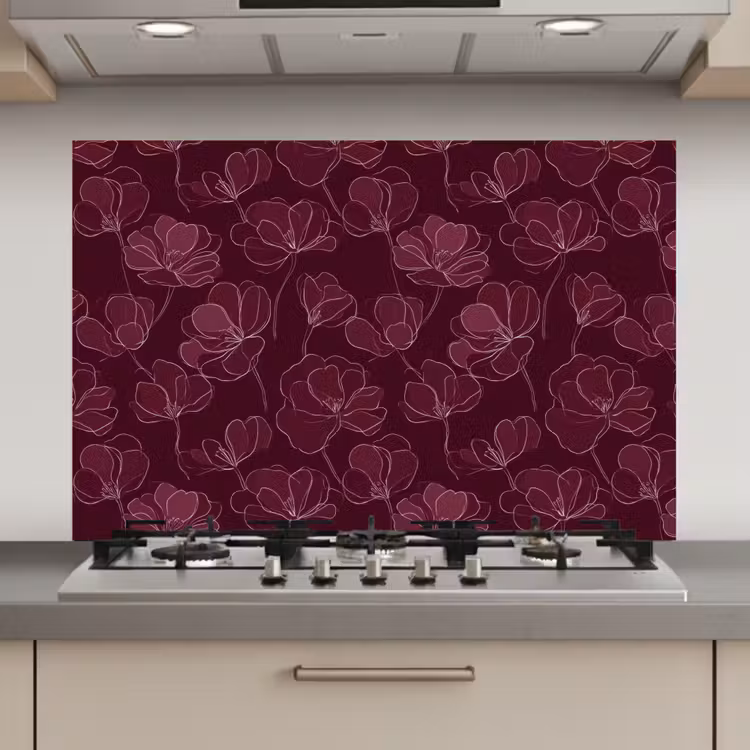 Spatscherm keuken - Bloemen - Patroon - Bordeauxrood — 1