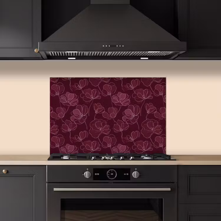 Spatscherm keuken - Bloemen - Patroon - Bordeauxrood — 2