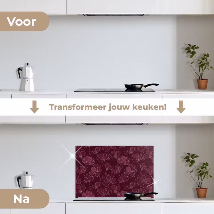 Spatscherm keuken - Bloemen - Patroon - Bordeauxrood — 3