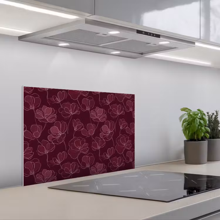 Spatscherm keuken - Bloemen - Patroon - Bordeauxrood — 5