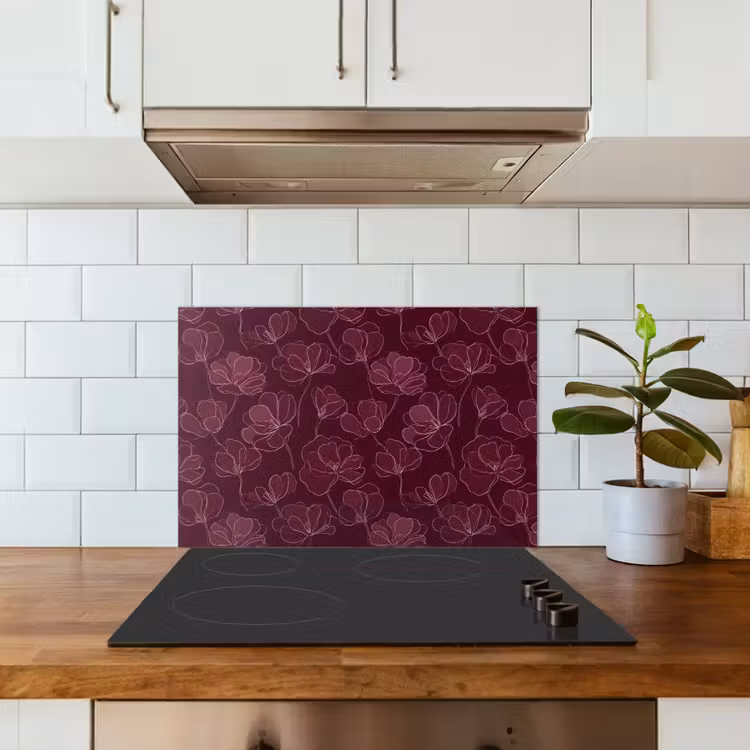 Spatscherm keuken - Bloemen - Patroon - Bordeauxrood — 6
