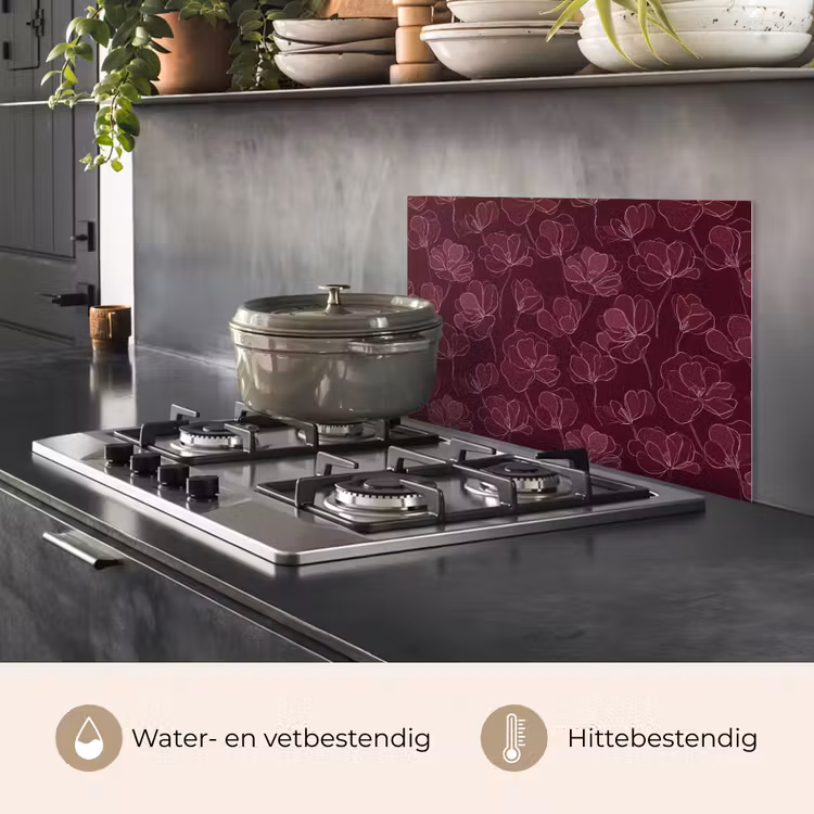 Spatscherm keuken - Bloemen - Patroon - Bordeauxrood — 7