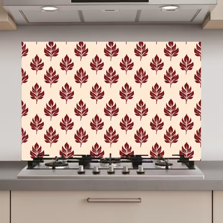 Spatscherm keuken - Botanisch - Patroon - Bordeaux — 1