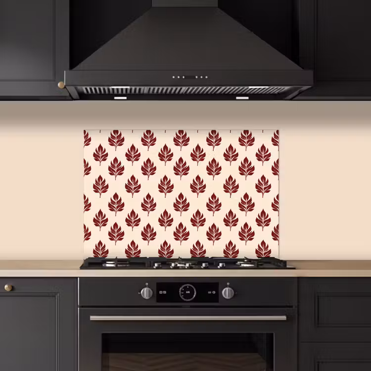 Spatscherm keuken - Botanisch - Patroon - Bordeaux — 2