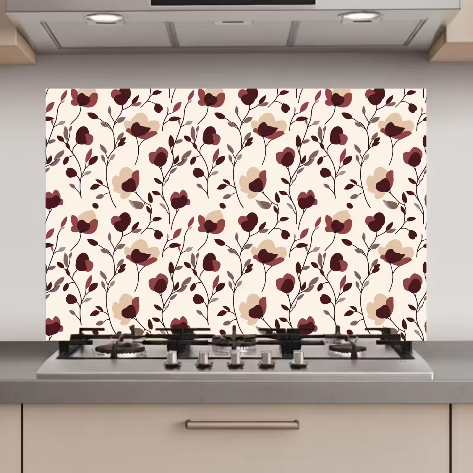 Spatscherm keuken - Bloemen - Botanisch - Bordeaux — 1