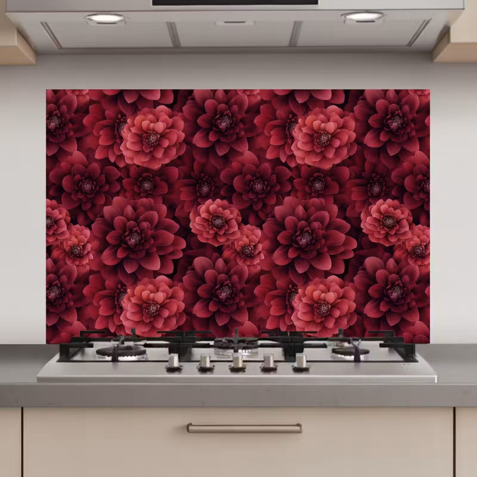 Spatscherm keuken - Dahlias - Bloemen - Rood — 1