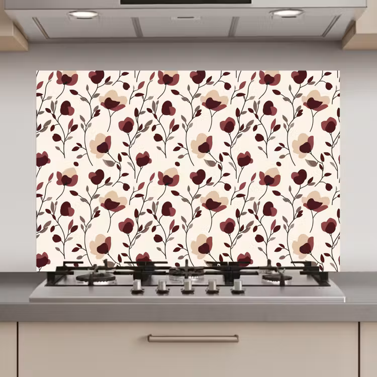 Spatscherm keuken - Bloemen - Botanisch - Bordeaux — 1