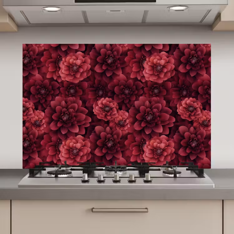Spatscherm keuken - Dahlias - Bloemen - Rood — 1