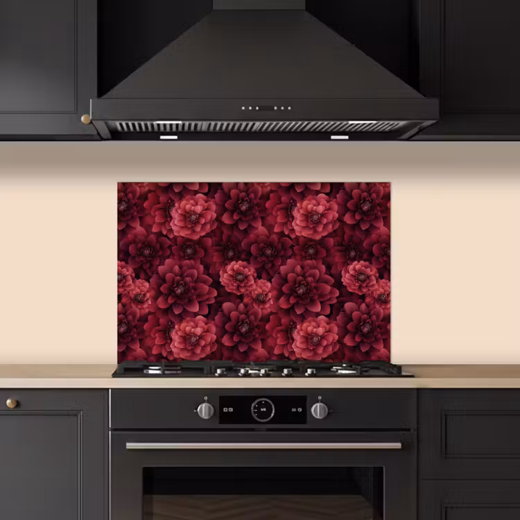 Spatscherm keuken - Dahlias - Bloemen - Rood — 2
