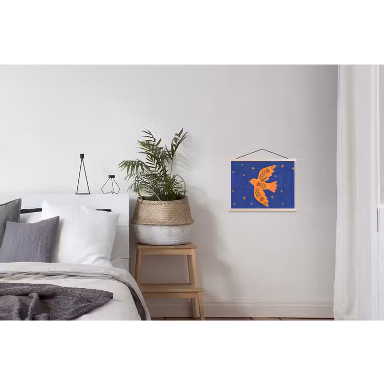 Schoolplaat - Vogel - Bloemen - Decoratief - Oranje - Blauw — 2