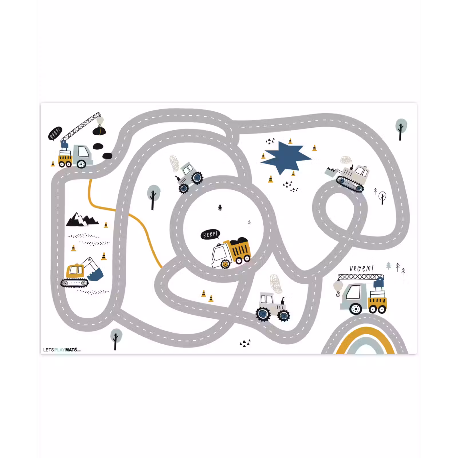 Speelkleed - Bouwplaats - Graafmachine - Auto - Regenboog - Design — 1