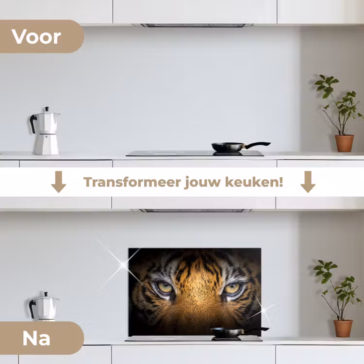 Spatscherm keuken - Tijger - Zwart - Dier — 2