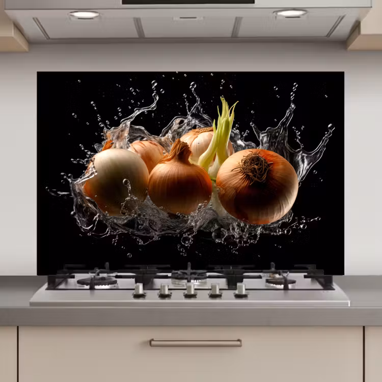 Spatscherm keuken - Ui - Groente - Bruin - Water - Zwart — 1