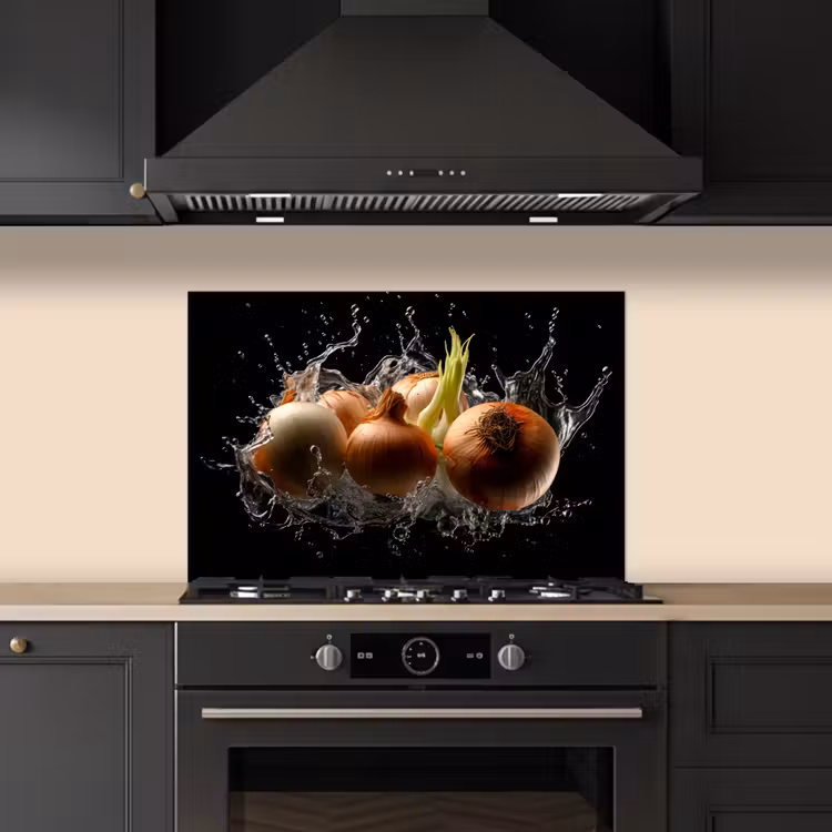 Spatscherm keuken - Ui - Groente - Bruin - Water - Zwart — 2