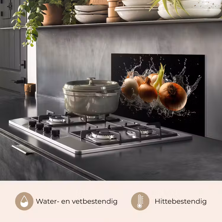 Spatscherm keuken - Ui - Groente - Bruin - Water - Zwart — 7