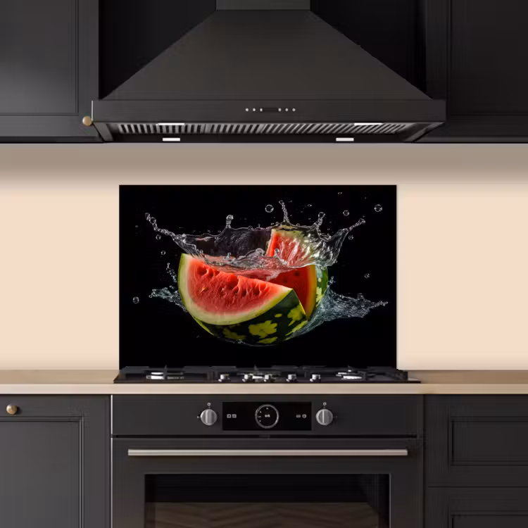 Spatscherm keuken - Watermeloen - Zwart - Water - Fruit - Meloen — 2