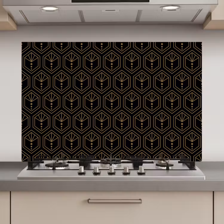 Spatscherm keuken - Zonnestraal - Zwart - Goud - Stippen — 1