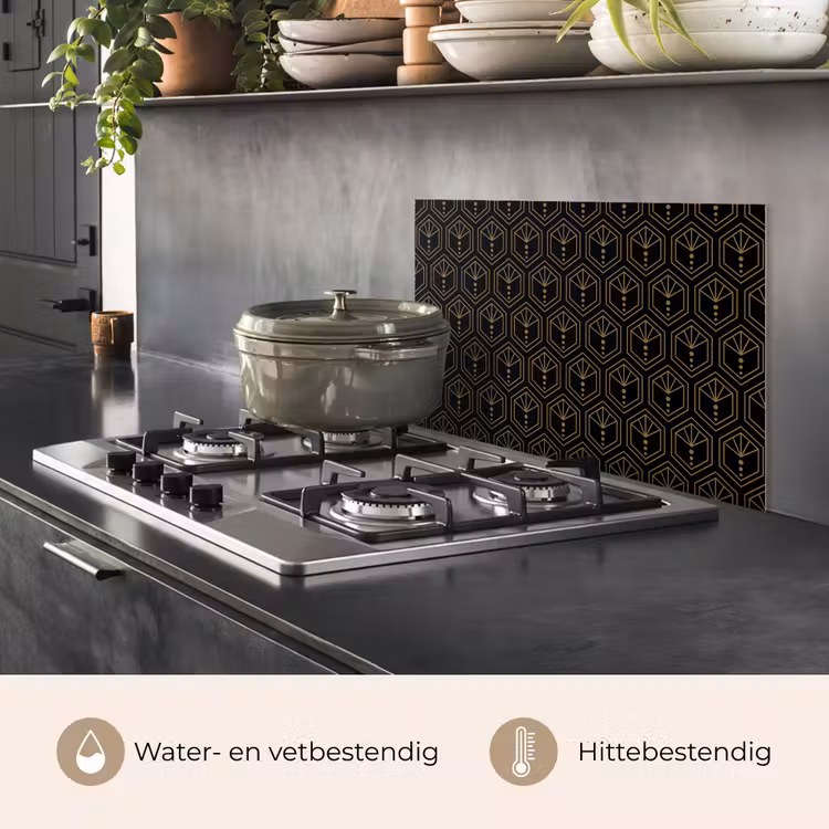 Spatscherm keuken - Zonnestraal - Zwart - Goud - Stippen — 7