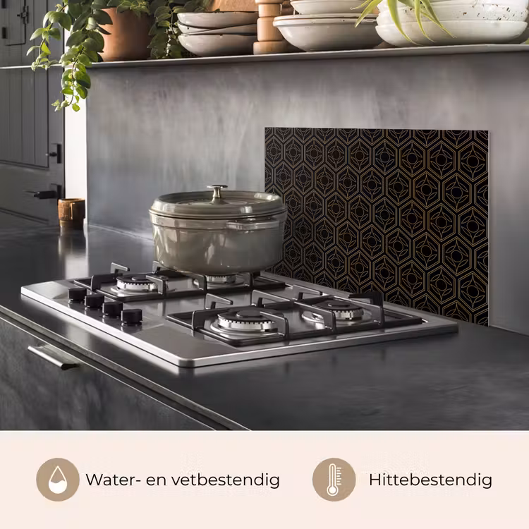 Spatscherm keuken - Zwart - Goud - Bloemenkern — 7