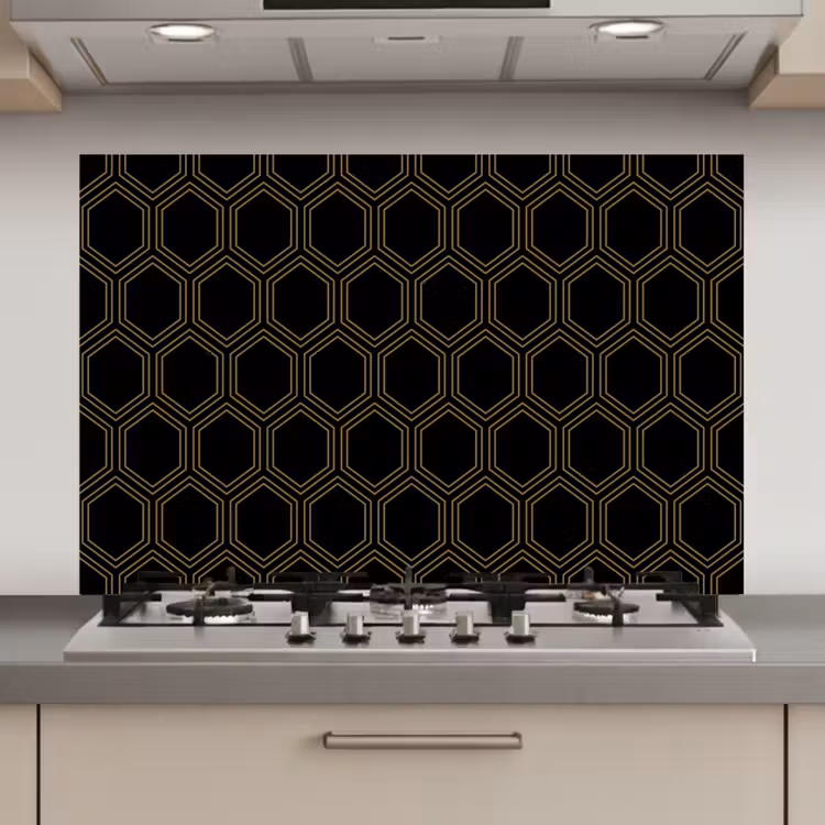 Spatscherm keuken - Zwart - Goud - Zeshoek — 1