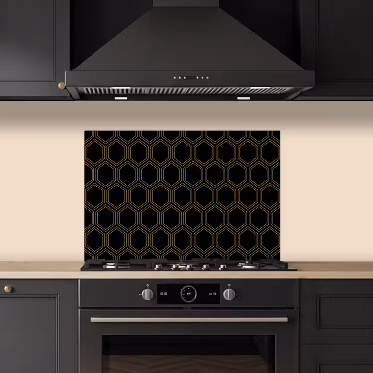 Spatscherm keuken - Zwart - Goud - Zeshoek — 2