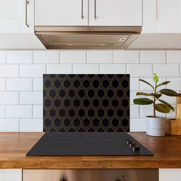 Spatscherm keuken - Zwart - Goud - Zeshoek — 6