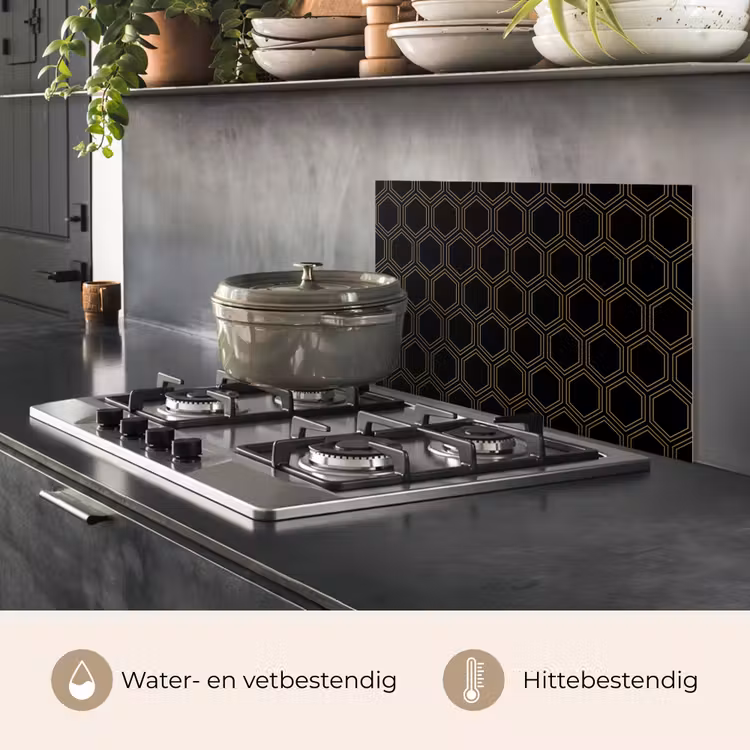 Spatscherm keuken - Zwart - Goud - Zeshoek — 7