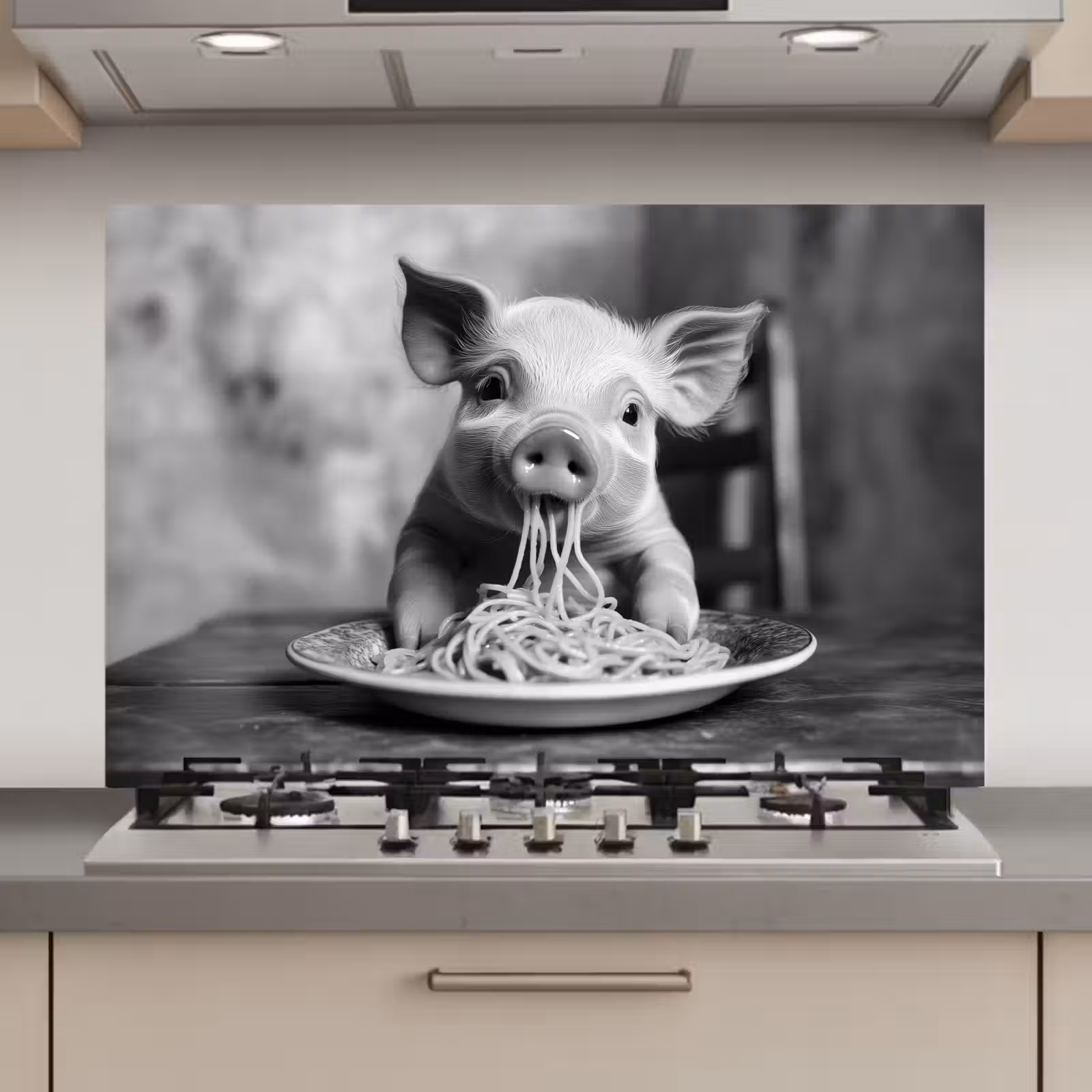 Spatscherm keuken - Varken - Schattig - Spaghetti - Zwart wit - Dier — 1