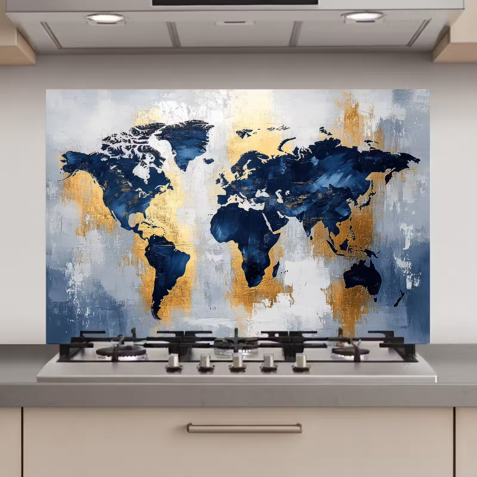 Spatscherm keuken - Wereldkaart - Blauw - Abstract — 1