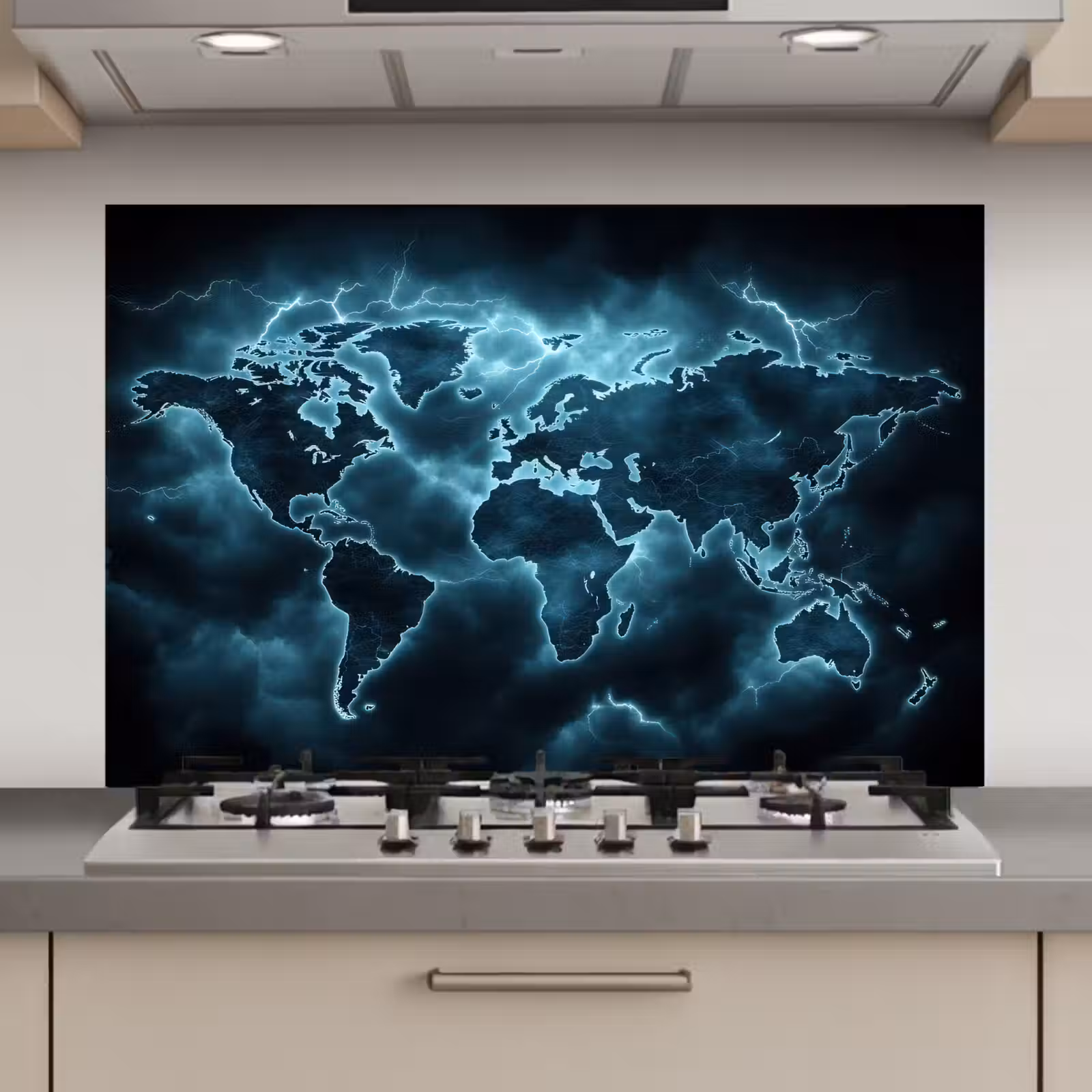 Spatscherm keuken - Wereldkaart - Bliksem - Blauw — 1