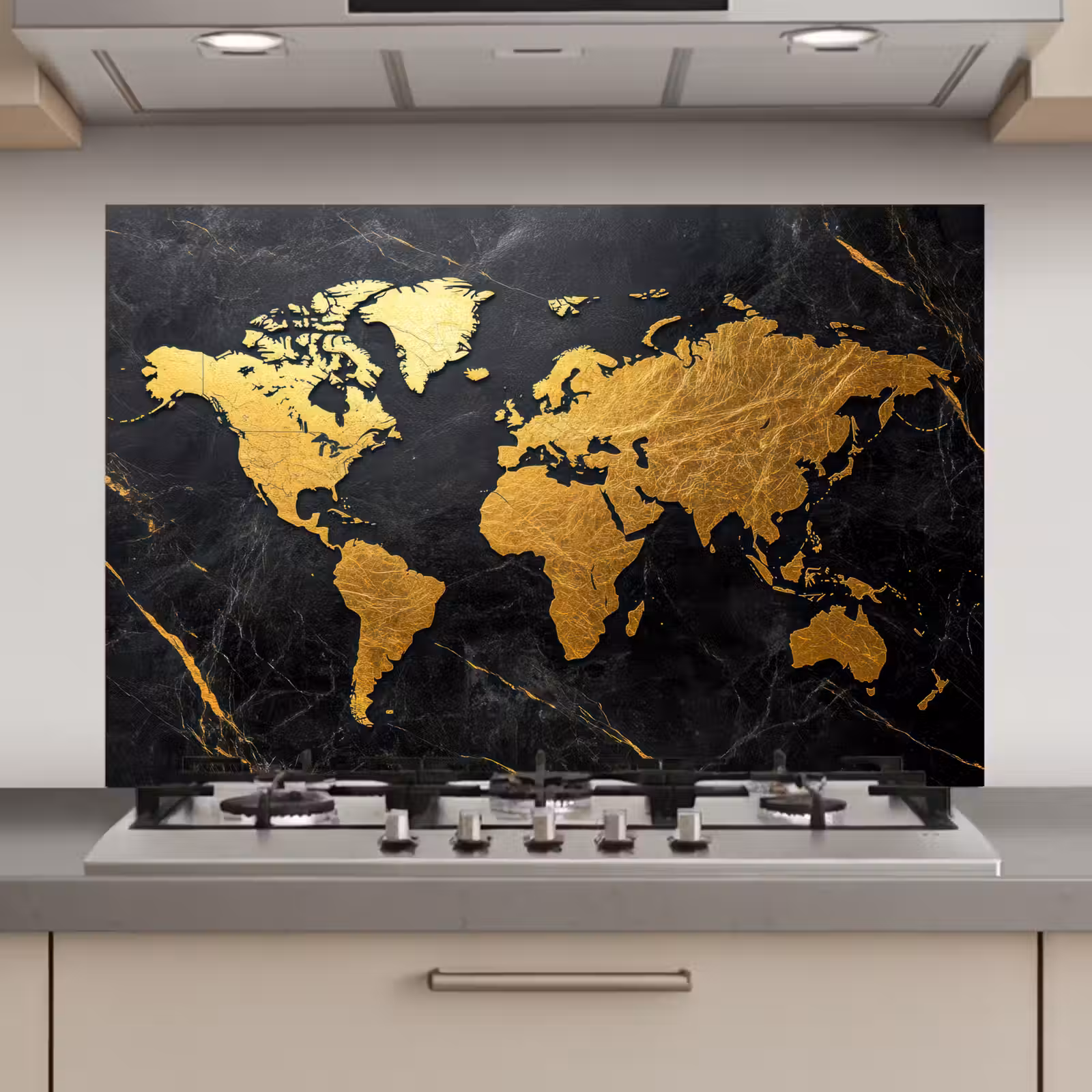 Spatscherm keuken - Wereldkaart - Goud - Marmer — 1