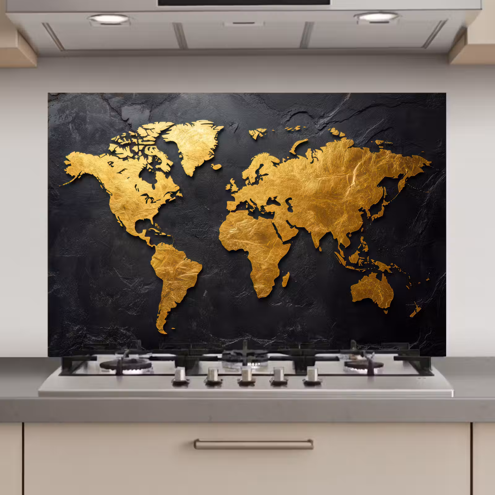 Spatscherm keuken - Wereldkaart - Goud - Steen — 1