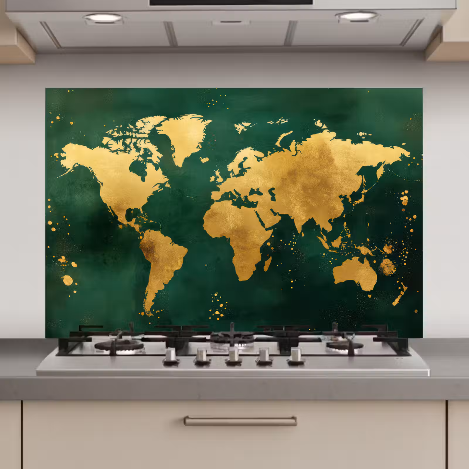 Spatscherm keuken - Wereldkaart - Groen - Goud — 1