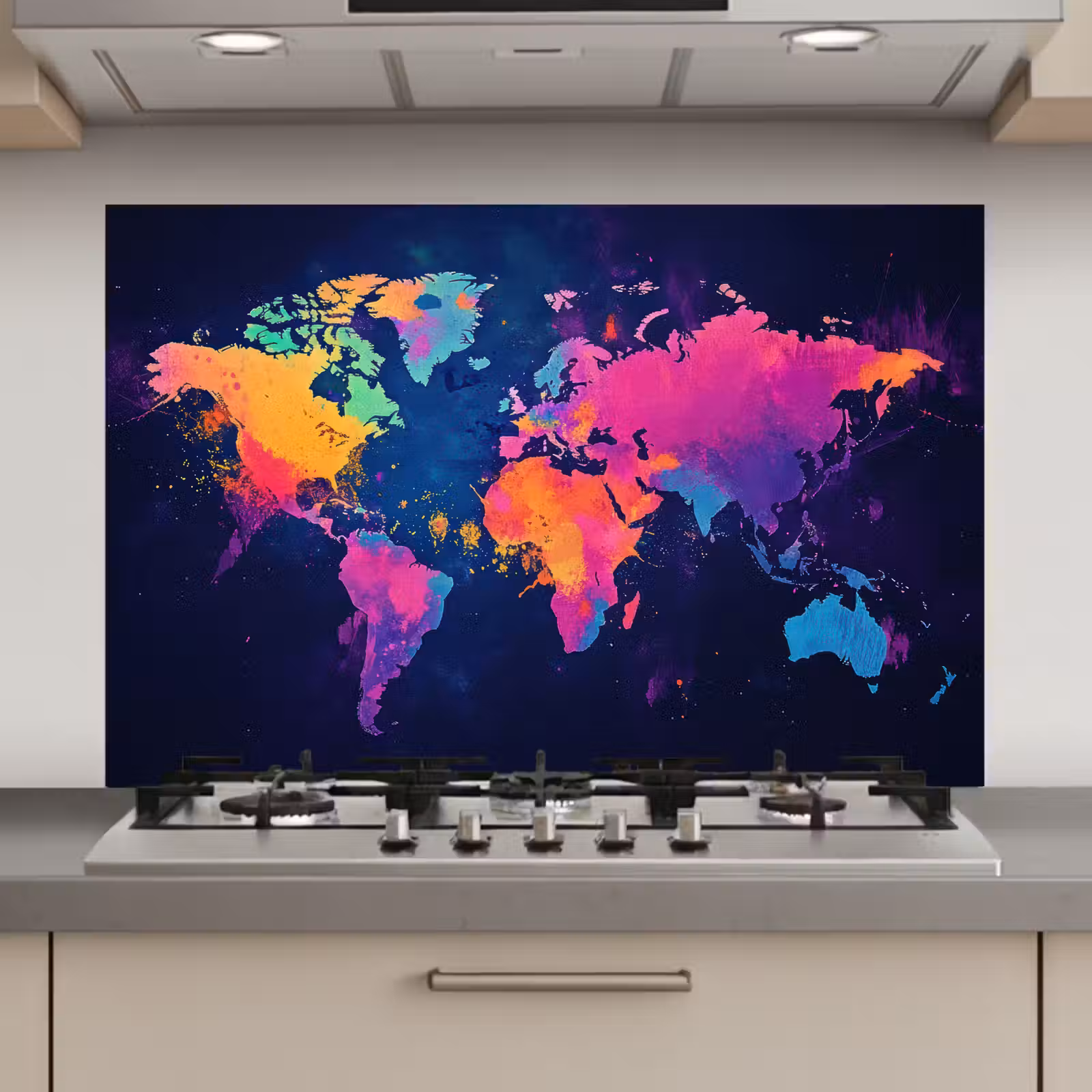 Spatscherm keuken - Wereldkaart - Kleurrijk - Graffiti — 1