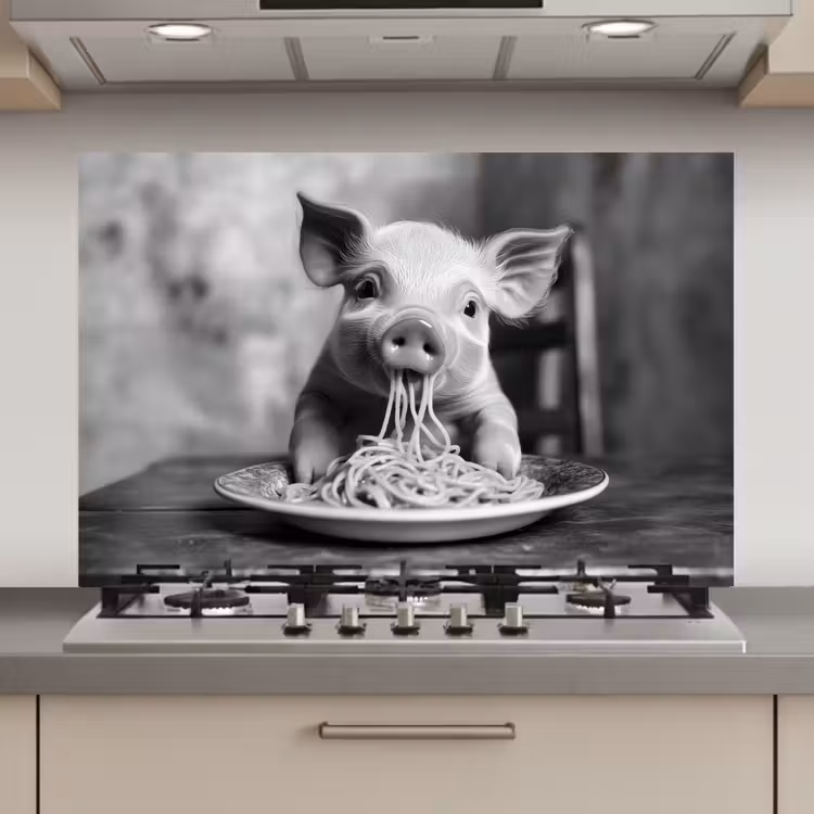 Spatscherm keuken - Varken - Schattig - Spaghetti - Zwart wit - Dier — 1