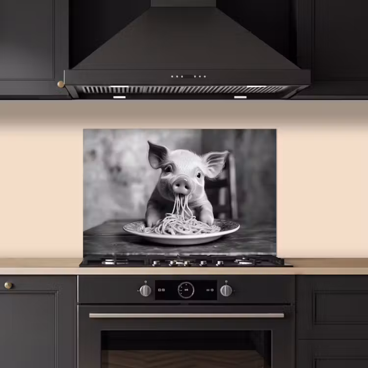 Spatscherm keuken - Varken - Schattig - Spaghetti - Zwart wit - Dier — 2