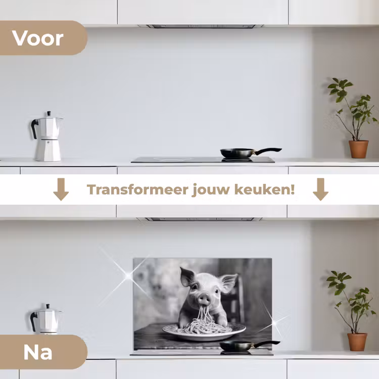 Spatscherm keuken - Varken - Schattig - Spaghetti - Zwart wit - Dier — 3