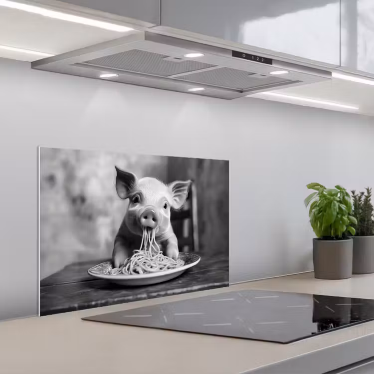 Spatscherm keuken - Varken - Schattig - Spaghetti - Zwart wit - Dier — 5