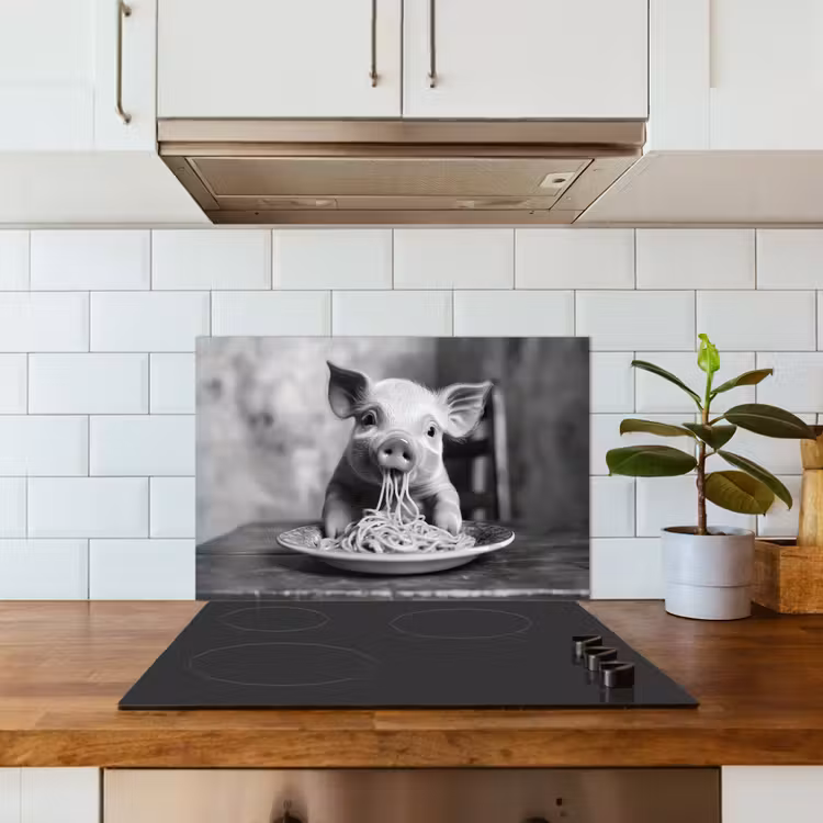 Spatscherm keuken - Varken - Schattig - Spaghetti - Zwart wit - Dier — 6
